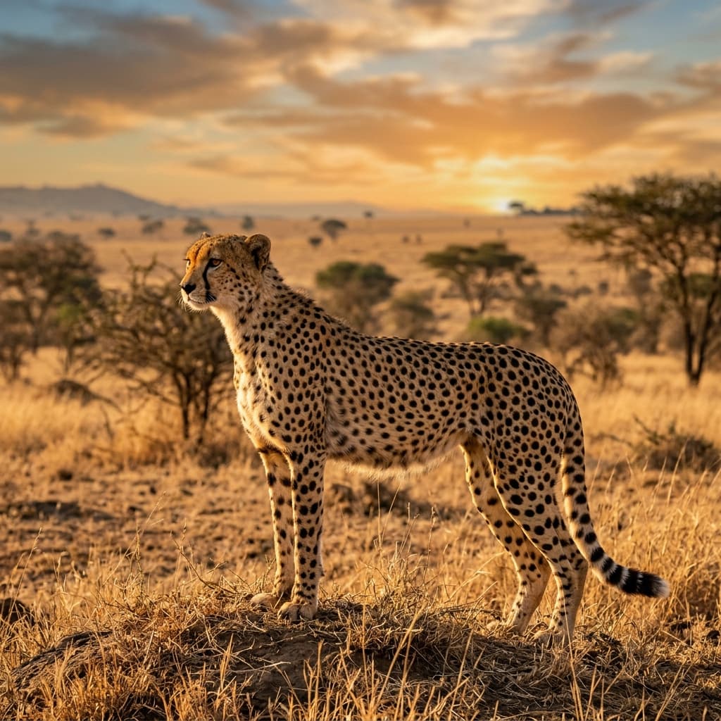 Cheetah standing in the dry savanna