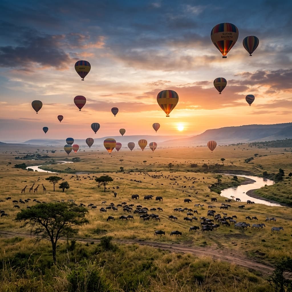 Hot air balloons over the Maasai Mara