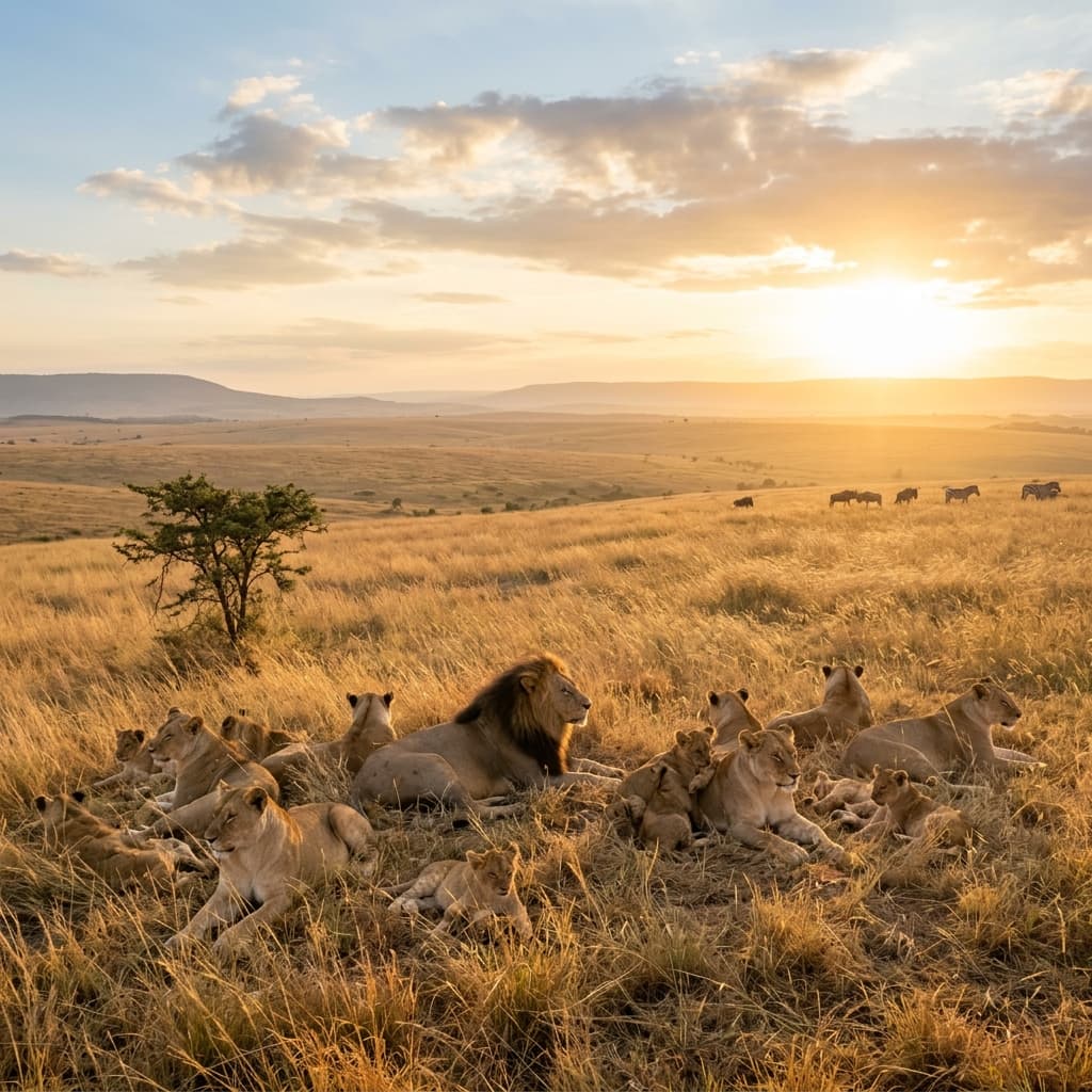 Lions resting in the grass